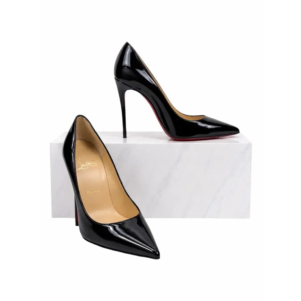 Christian Louboutin Kate 100 Patent Leather Pointed Toe Pump Black  Size 36